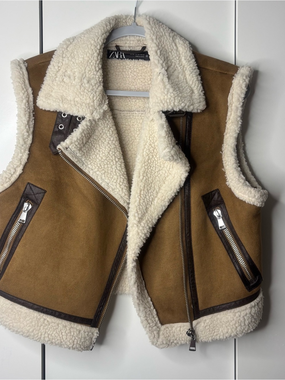 Zara Kids Camel Faux-Suede Sherpa-Lined Vest